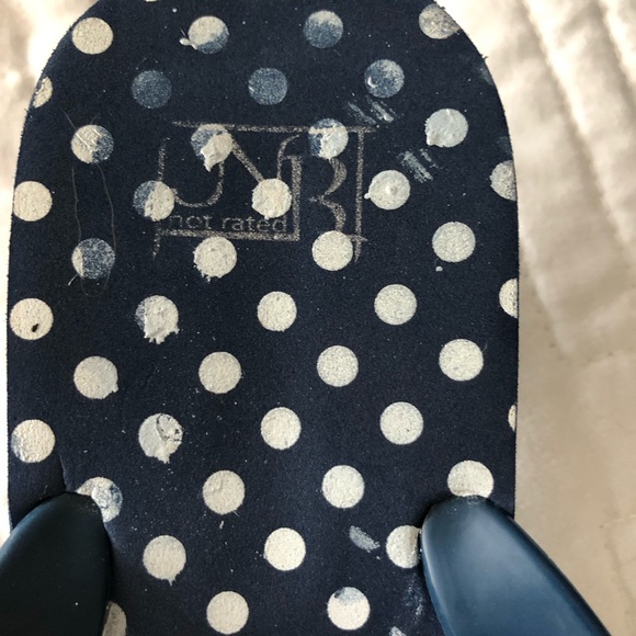 Not Rated Navy and White Polka Dot Sandals Waterproof 1” heal - Picture 7 of 11